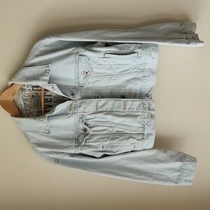 Levi's Women Silver Tab Cropped Trucker Jean Denim Jacket Sz S light wash cotton
